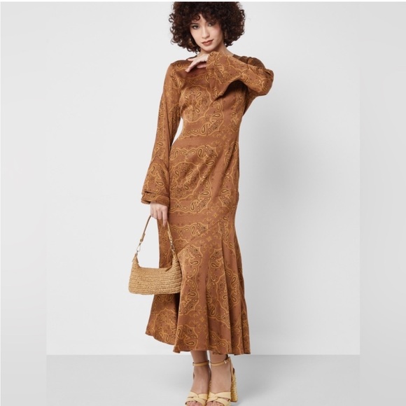 NEVER FULLY DRESSED Brown Bandana Midi Dress - Picture 3 of 4